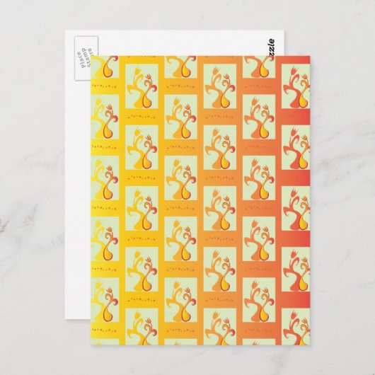 サニーモダンイエローチューリップカップルイラストレーション ポストカード (正面/裏面)