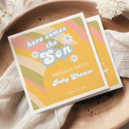 サニーレトロパステルこ来この息子ベビーシャワー スタンダードカクテルナプキン