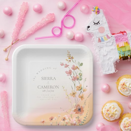 サニーワイルドフラワー結婚のグラデーションID1023 ペーパープレート (パーティー)