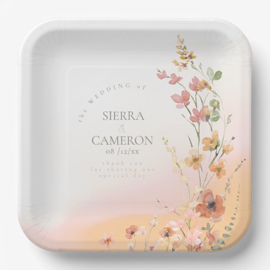 サニーワイルドフラワー結婚のグラデーションID1023 ペーパープレート (正面)