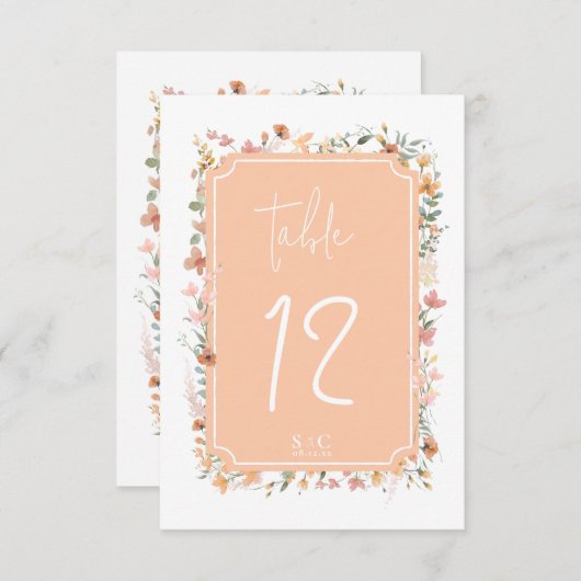 サニーワイルドフラワー結婚のテーブル番号桃ID1023 招待状 (正面/裏面)