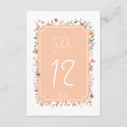 サニーワイルドフラワー結婚のテーブル番号桃ID1023 招待状 (裏面)