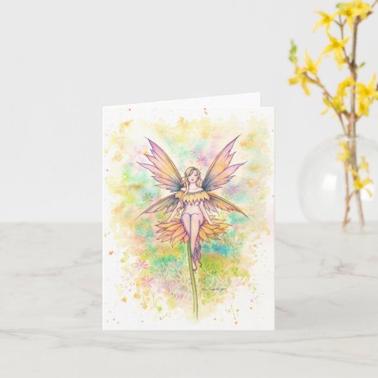 サニー日妖精の水のカラーカ空白のード カード (黄色い花)