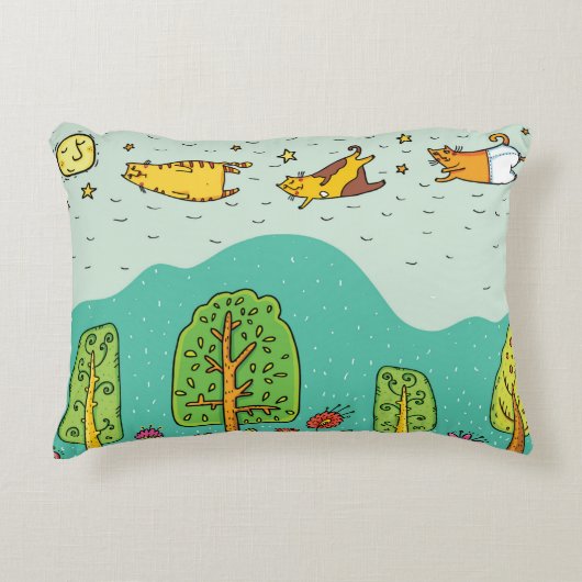 サニー日飛んでいるネコPETかわいいベビー子供部屋 アクセントクッション (正面)