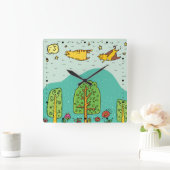 サニー日飛んでいるネコPETかわいいベビー子供部屋 スクエア壁時計 (ホーム)