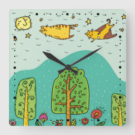 サニー日飛んでいるネコPETかわいいベビー子供部屋 スクエア壁時計