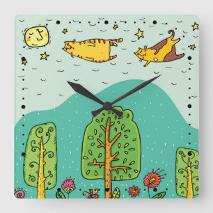 サニー日飛んでいるネコPETかわいいベビー子供部屋 スクエア壁時計