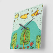 サニー日飛んでいるネコPETかわいいベビー子供部屋 スクエア壁時計 (傾斜)