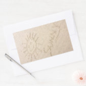 サニー顔の砂の幸せビーチ 長方形シール (封筒)