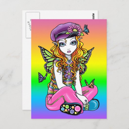 "サニー"かわいい虹の蝶の花はがき ポストカード (正面/裏面)