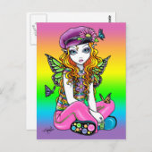 "サニー"かわいい虹の蝶フェアリーアートハガキ ポストカード (正面/裏面)