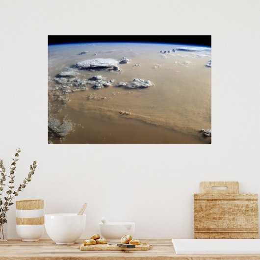 サハラ砂漠の砂海を吹き抜ける砂塵。 ポスター (キッチン)