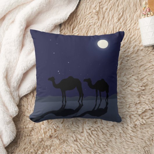サハラ砂漠砂漠夜のヒトコブラクダのラクダ クッション (ブランケット)