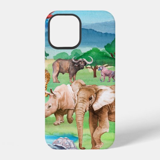 サバの背景にアフリカの野生動物 iPhoneケース (裏面)