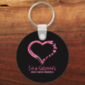 サバイバーシャツピンクバタフライハート胸郭 キーホルダー (正面)