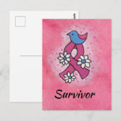 サバイバー乳がんピンクリボン鳥花 ポストカード (正面/裏面)