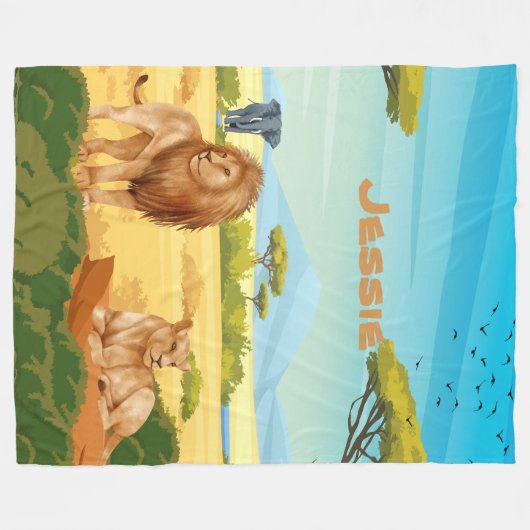 サバパーソナライズされたナの獅子 フリースブランケット (正面(横))