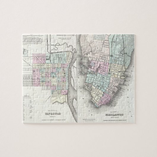 サバンナおよびチャールストン(1855年)のヴィンテージの地図 ジグソーパズル (横)