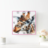 サバンナの夕日にジラフェス スクエア壁時計 (ホーム)