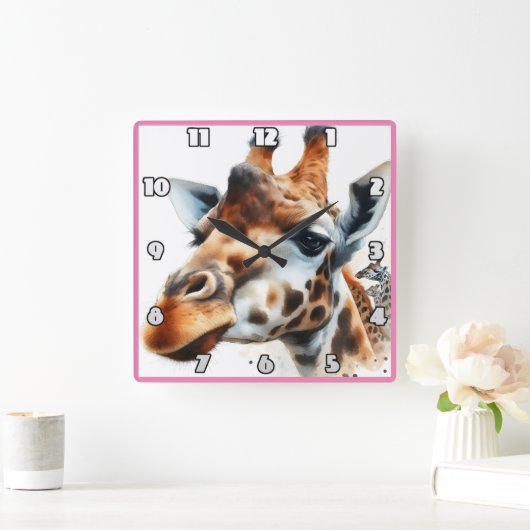 サバンナの夕日にジラフェス スクエア壁時計 (ホーム)
