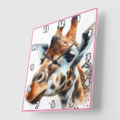 サバンナの夕日にジラフェス スクエア壁時計 (傾斜)