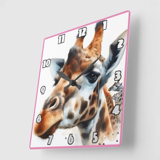 サバンナの夕日にジラフェス スクエア壁時計 (傾斜)