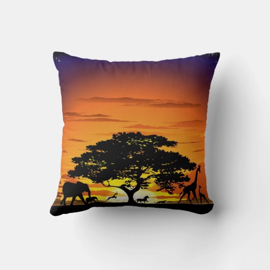 サバンナの日没の枕の野生動物 クッション (裏面)