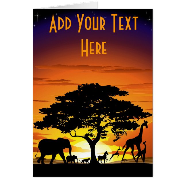 サバンナの日没カードの野生動物 (正面)