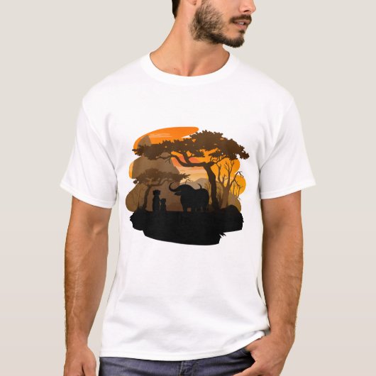 サバンナの森のシルエット ミニマル自然アート Tシャツ (正面)