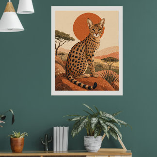 サバンナキャット ボヘミアンな野生動物の壁画プリント ポスター