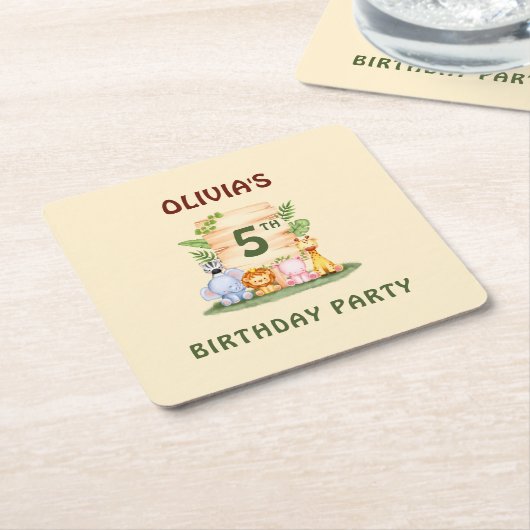 サバンナキリン獅子ヒッポゼブラゾウ スクエアペーパーコースター (アングル)