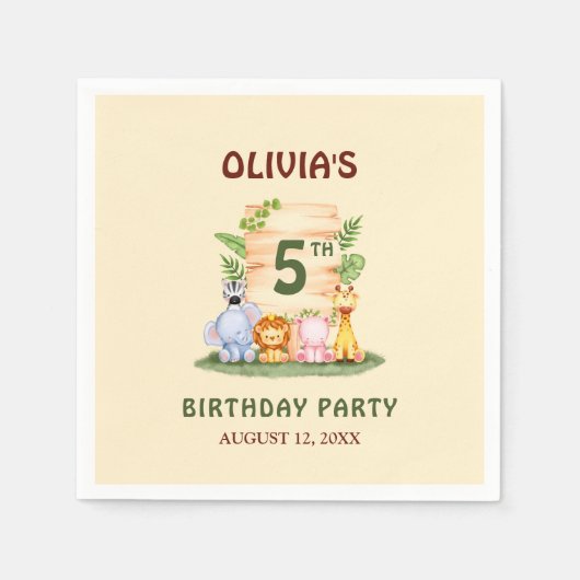 サバンナキリン獅子ヒッポゼブラゾウ スタンダードカクテルナプキン (正面)