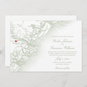 サバンナジョージアのエレガント地図セージ結婚グリーン 招待状 (正面/裏面)