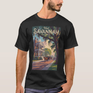 サバンナジョージアホースキャリッジイラストレーションレトロ Tシャツ