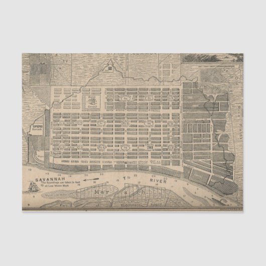 サバンナジョージア(1818年)のヴィンテージの地図 薄葉紙 (正面)