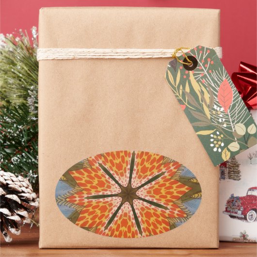 サバンナスター開花 – アはっきりしたアフリカアニマルプリント 楕円形シール (クリスマス)