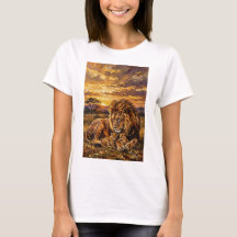 サバンナファミリーライオンアートTシャツ ユニセックス