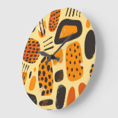 「サバンナポップ・アートの：オレンジとブラックの部族の雰囲気」 ラージ壁時計 (傾斜)