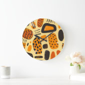 「サバンナポップ・アートの：オレンジとブラックの部族の雰囲気」 ラージ壁時計 (ホーム)