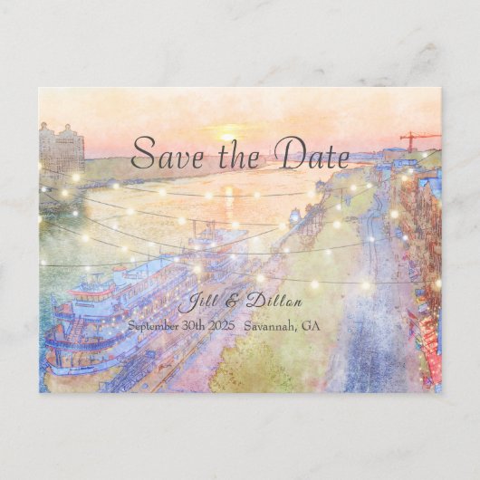 サバンナ川サンセットウォーターカラー結婚ズ 案内ポストカード (正面)
