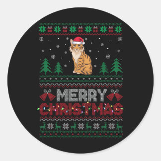 サバンナ猫好きサンタハットクリスマスツリーライト ラウンドシール