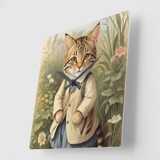 サバンナ猫 スクエア壁時計 (傾斜)