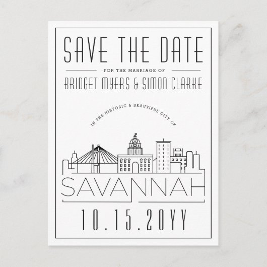 サバンナ結婚ス |スタイル設定されたスカイライン日付を保存 ポストカード (正面)