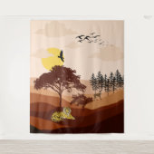 サバンナ自然ランドスケープサンセットアートタペストリー タペストリー (正面)