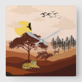 サバンナ自然ランドスケープサンセットアート スクエア壁時計 (正面)