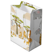 サバンナ・アフリカの動物の黄色の誕生日 ミディアムペーパーバッグ (正面アングル)