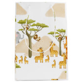 サバンナ・アフリカの動物の黄色の誕生日 ミディアムペーパーバッグ (正面)