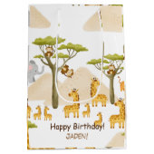 サバンナ・アフリカの動物の黄色の誕生日 ミディアムペーパーバッグ (裏面)