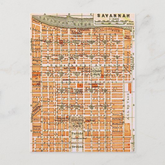 サバンナ・ジョージア州 ヴィンテージ地図 ポストカード (正面)