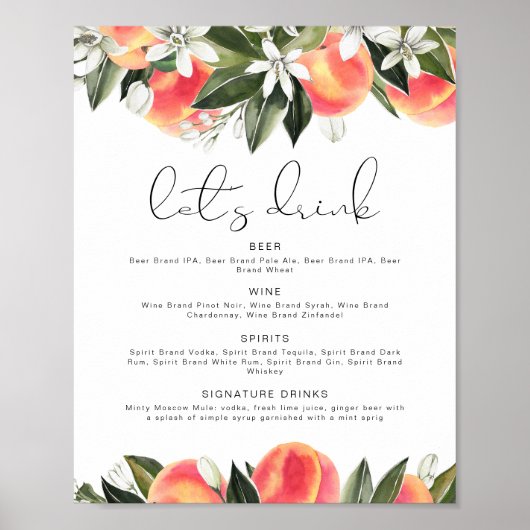 サバンナ ピーチ お飲み物 バー メニュー ポスター (正面)